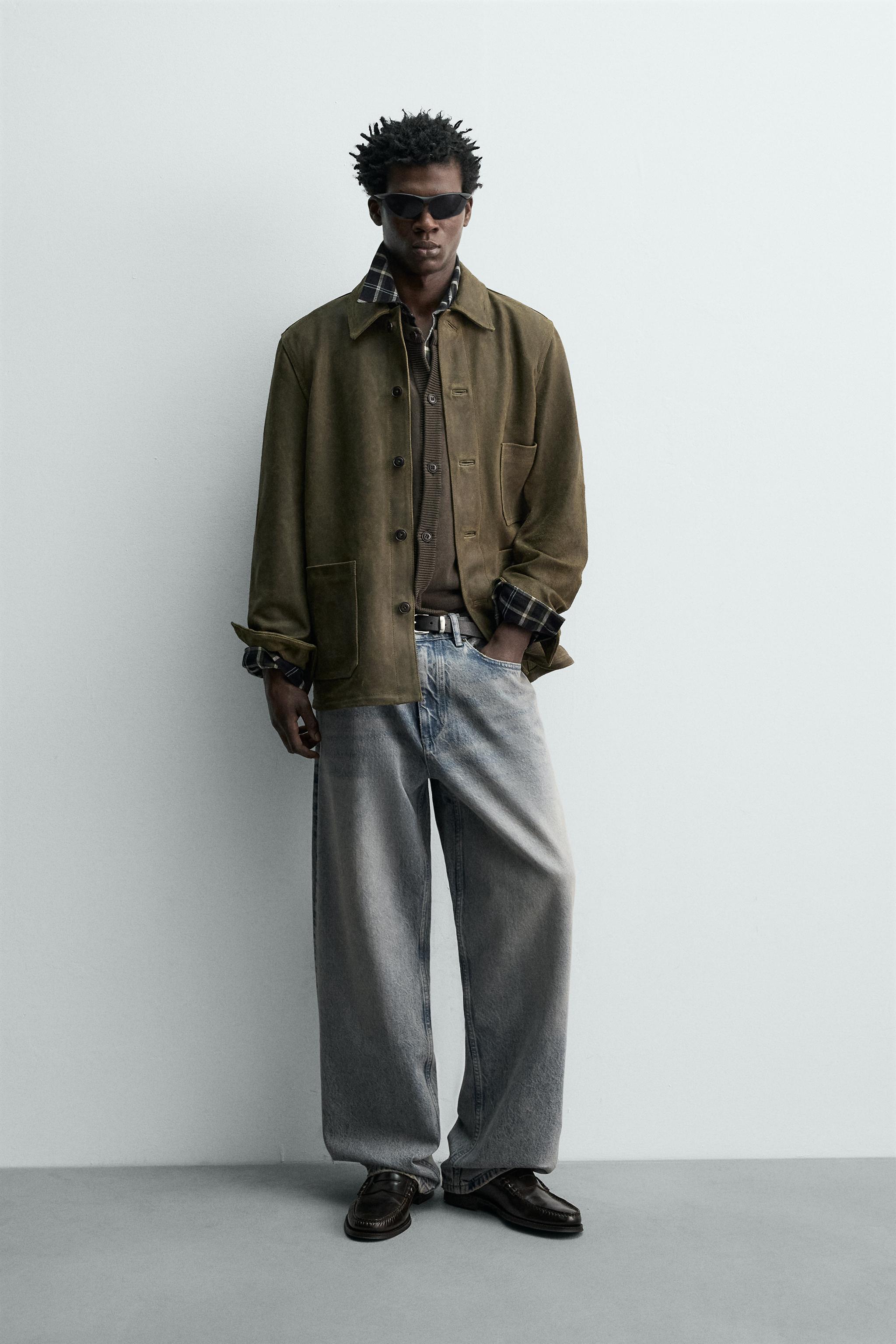 BLOUSON EN CUIR DAIM EFFET VINTAGE